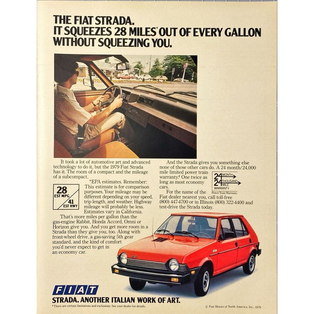 Fiat Strada "Another Italian Work of Art" Vintage Print Ad 1979